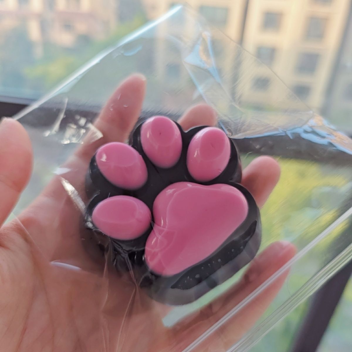 Hamemade Silicone Cat's Paw  Stress Relief Squishy Toy Black-Pink Black -White